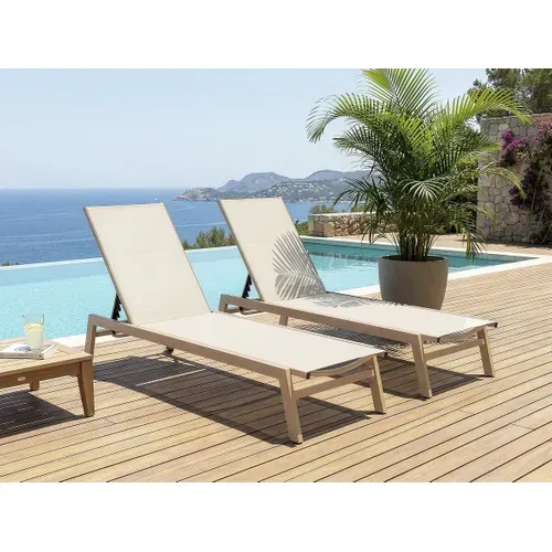 Lot De 2 Bains De Soleil En Aluminium Imitation Bois "elysia" - Ecru