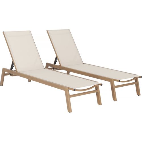 Lot De 2 Bains De Soleil En Aluminium Imitation Bois "elysia" - Ecru