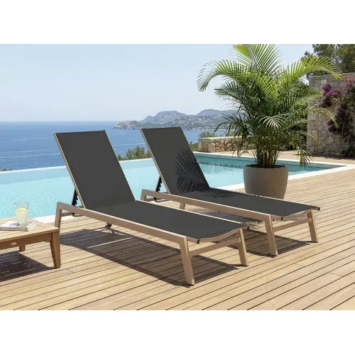 Lot De 2 Bains De Soleil En Aluminium Imitation Bois "elysia" - Noir