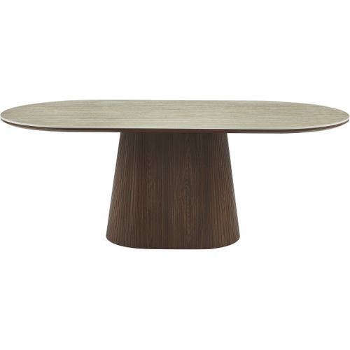 Table à Manger Ovale En Pierre Et Bois "portofino" - 8 Places - Travertin Et Marron