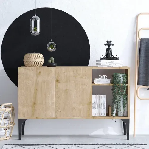 Buffet En Bois "oscar" - 120 X 40 X 80 Cm - Chêne Saphir Noir