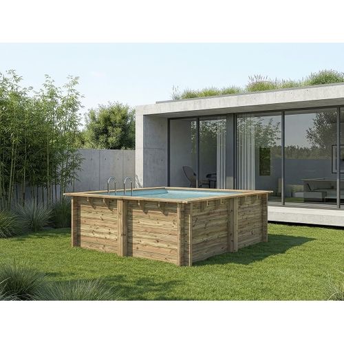 Piscine Bois Rectangle " Maldives  " - 3.20 X 3.20 X 1.24  M + Bâche à Bulles 180 Μ - Bâche Hiver 28