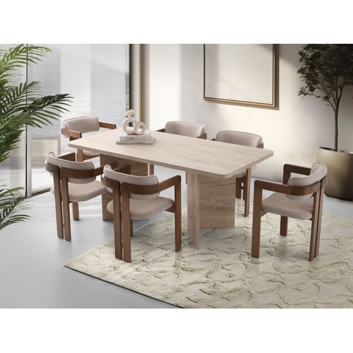 Table À Manger En Bois "lizzard" 180 X 90 X 77 Cm - Travertin