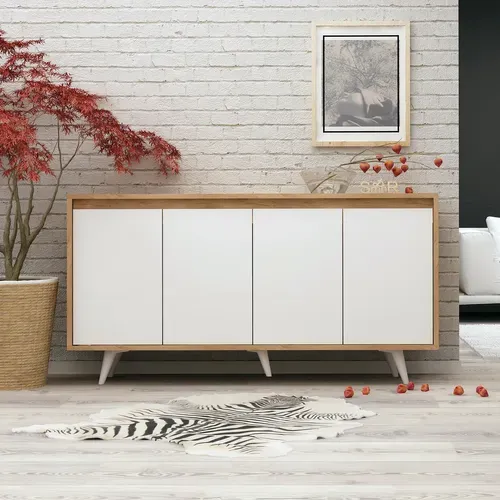 Buffet En Bois "shans" - 140 X 40 X 86 Cm - Blanc