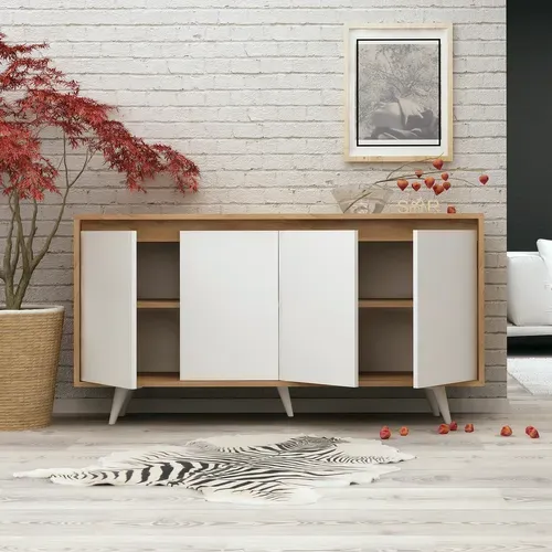 Buffet En Bois "shans" - 140 X 40 X 86 Cm - Blanc