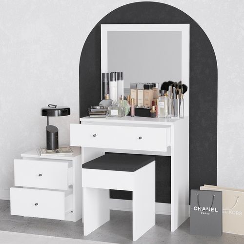 Ensemble De Coiffeuse En Bois "nice" - 65 X 35 X 139 Cm - Blanc