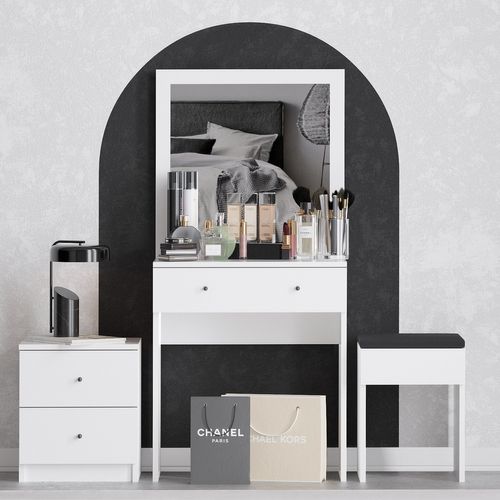 Ensemble De Coiffeuse En Bois "nice" - 65 X 35 X 139 Cm - Blanc