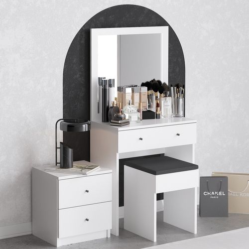 Ensemble De Coiffeuse En Bois "nice" - 65 X 35 X 139 Cm - Blanc