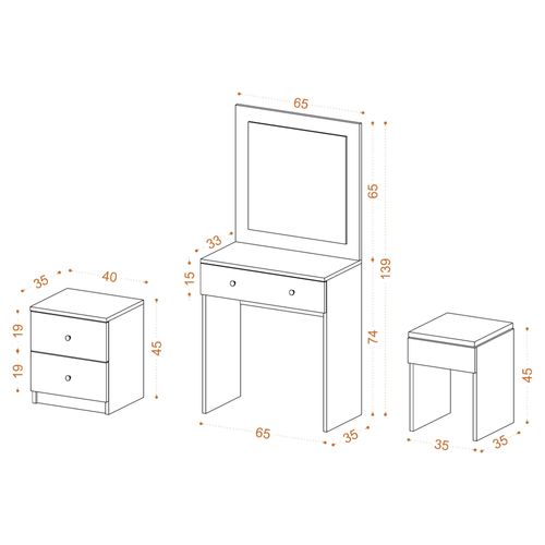Ensemble De Coiffeuse En Bois "nice" - 65 X 35 X 139 Cm - Blanc