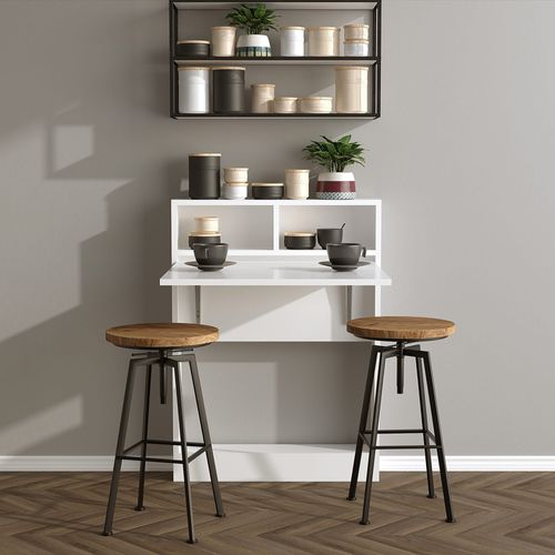 Table De Repas Pliable En Bois "bracked" - 70 X 15 X 96 Cm - Blanc