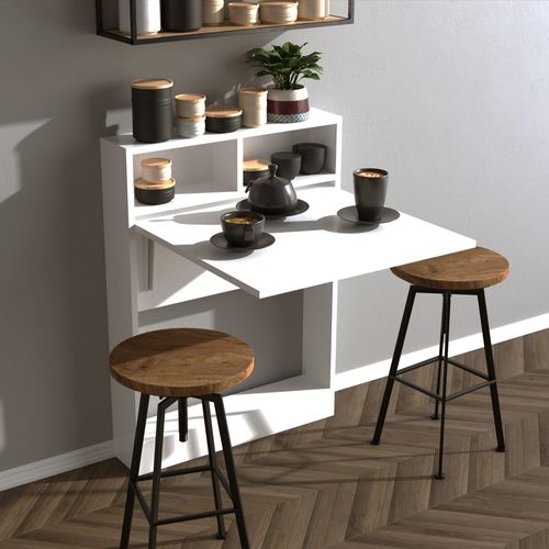 Table De Repas Pliable En Bois "bracked" - 70 X 15 X 96 Cm - Blanc