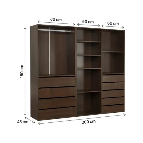 Kit Dressing " Opéra " Modulable - 3 éléments , 9 tiroirs et 7 étagères - Marron