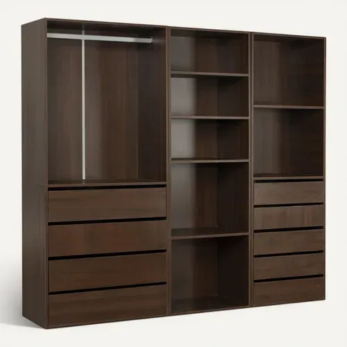 Kit Dressing " Opéra " Modulable - 3 éléments , 9 tiroirs et 7 étagères - Marron