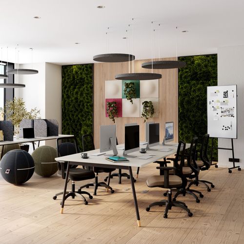 Fauteuil de bureau OPKY BUT PRO synchrone autorégulé taupe vue d'ambiance 1