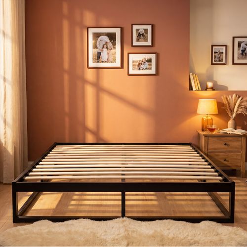Sommier à Lattes En Métal Leonidas 160x200 Cm Coloris Noir Livré En Kit