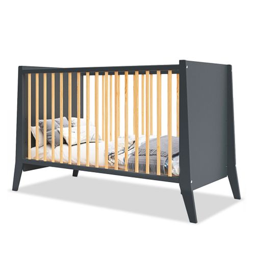 Lit Bébé évolutif Timeo 60x120 Cm (matelas Non Inclus) - Gris et Bois