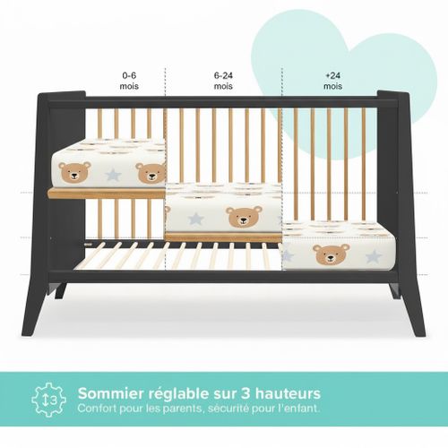 Lit Bébé évolutif Timeo 60x120 Cm (matelas Non Inclus) - Gris et Bois