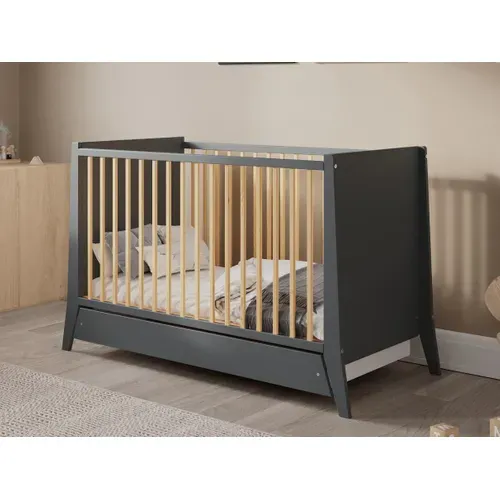 Lit Bébé évolutif Avec Tiroir Timeo 60x120 Cm (matelas Non Inclus) - Gris et Bois