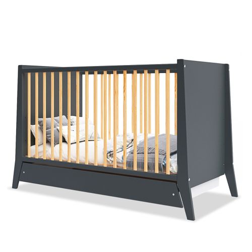 Lit Bébé évolutif Avec Tiroir Timeo 60x120 Cm (matelas Non Inclus) - Gris et Bois