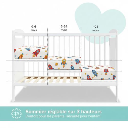 Lit Bébé évolutif Margot 60x120 Cm (matelas Non Inclus) - Blanc