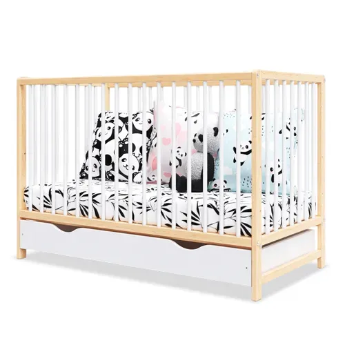 Lit Bébé évolutif Avec Tiroir Mathis 60x120 Cm (matelas Non Inclus) - Bois Naturel Et Blanc