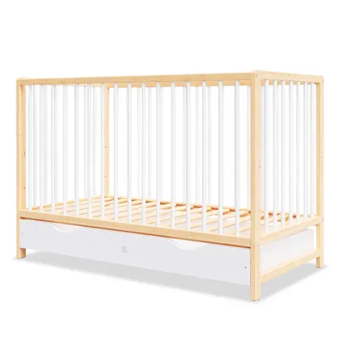 Lit Bébé évolutif Avec Tiroir Mathis 60x120 Cm (matelas Non Inclus) - Bois Naturel Et Blanc