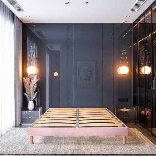 Sommier à Lattes En Bois Lumière 140x200 Cm Coloris Rose Livré En Kit