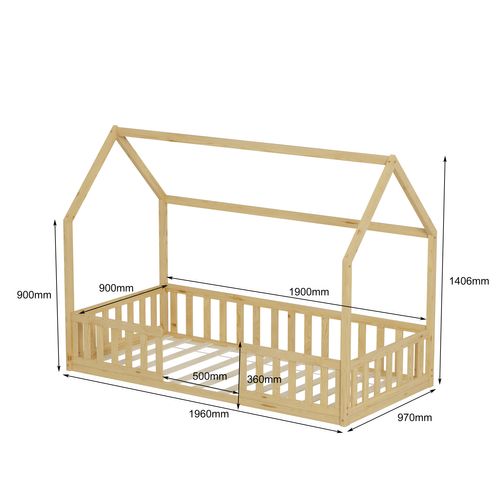 Lit Cabane Avec Barrière Nid Enchanté 90x190 Cm - Bois Naturel