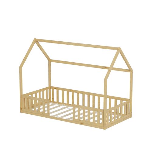 Lit Cabane Avec Barrière Nid Enchanté 90x190 Cm - Bois Naturel