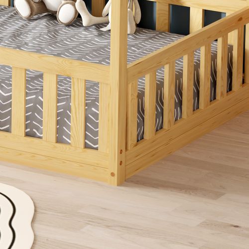 Lit Cabane Avec Barrière Nid Enchanté 90x190 Cm - Bois Naturel