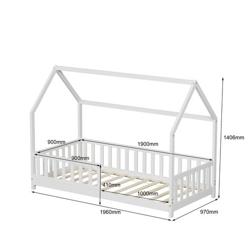 Lit Cabane Avec Barrière Tchoupi 90x190 Cm - Blanc