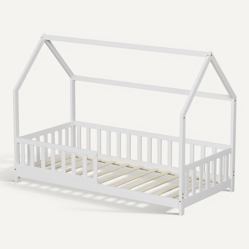 Lit Cabane Avec Barrière Tchoupi 90x190 Cm - Blanc
