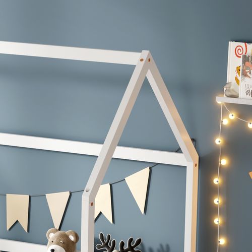 Lit Cabane Avec Barrière Tchoupi 90x190 Cm - Blanc