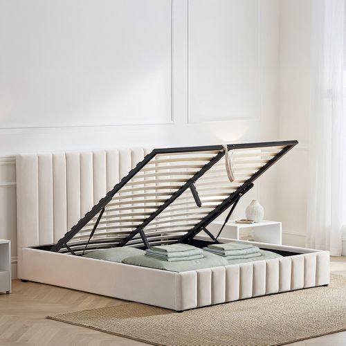 Lit Coffre Velours Beige Trocadero 140x190 Cm