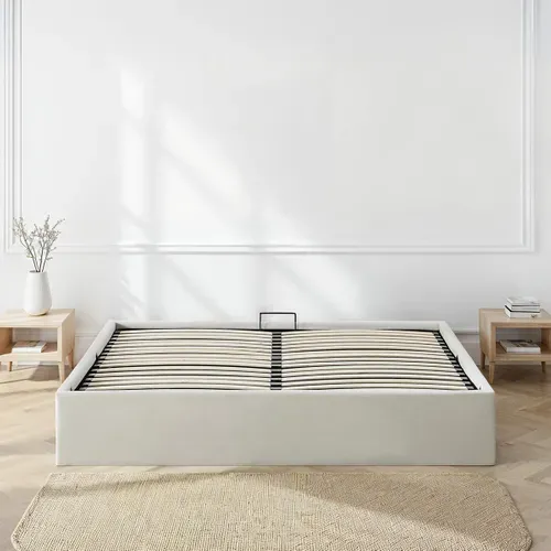 Lit Coffre Tissu Beige Atlas 140x190 Cm