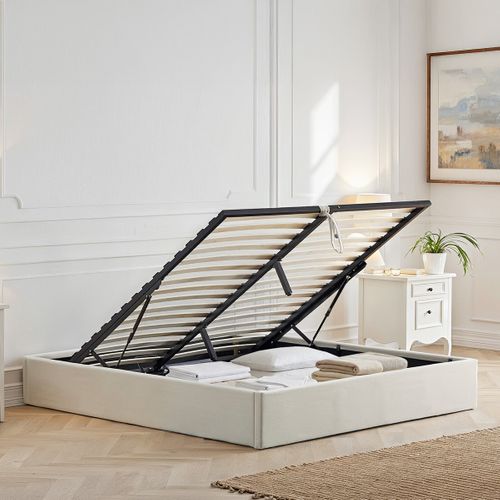 Lit Coffre Tissu Beige Atlas 160x200 Cm