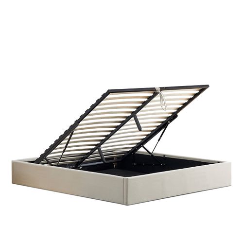 Lit Coffre Tissu Beige Atlas 160x200 Cm