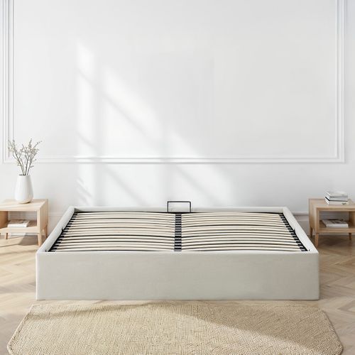 Lit Coffre Tissu Beige Atlas 160x200 Cm