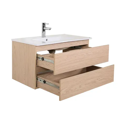 Meuble Simple Vasque 80cm Décor Chêne Sorrento Avec Vasque Et Robinet