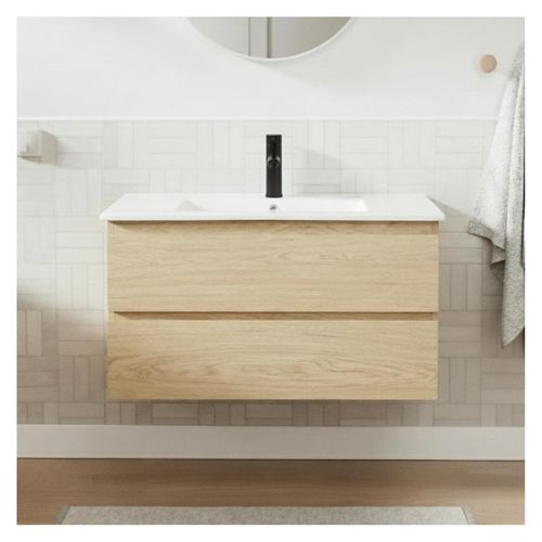 Meuble Simple Vasque 80cm Décor Chêne Sorrento Avec Vasque Et Robinet
