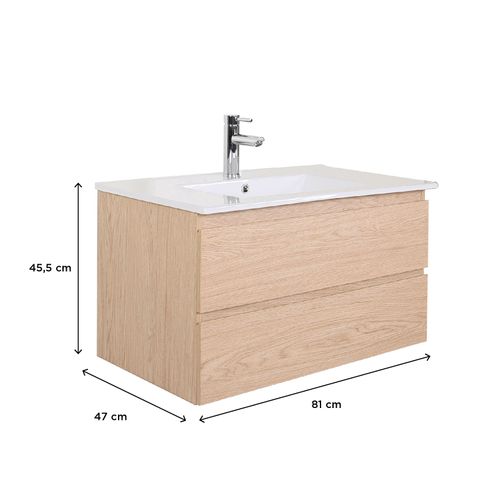 Meuble Simple Vasque 80cm Décor Chêne Sorrento Avec Vasque Et Robinet