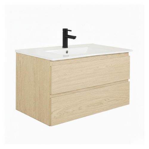 Meuble Simple Vasque 80cm Décor Chêne Sorrento Avec Vasque Et Robinet