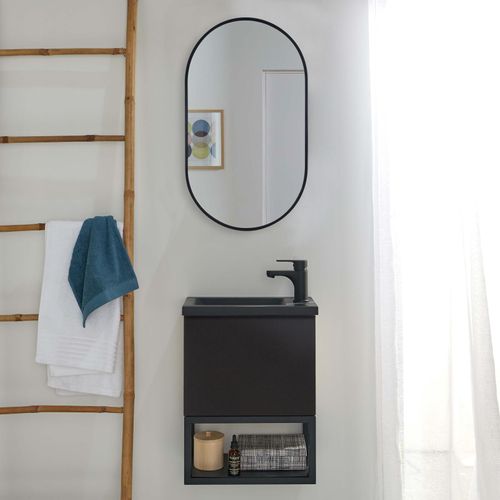 Ensemble Lave-mains Nova Métal Et Bois Avec Miroir Ovale
