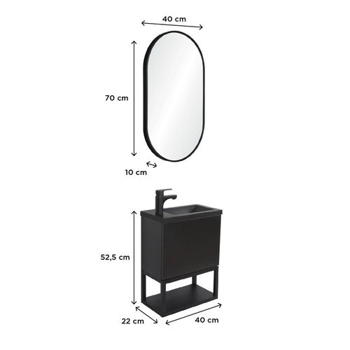 Ensemble Lave-mains Nova Métal Et Bois Avec Miroir Ovale