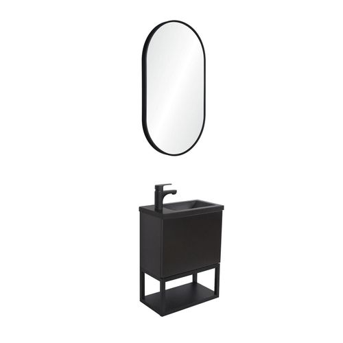 Ensemble Lave-mains Nova Métal Et Bois Avec Miroir Ovale