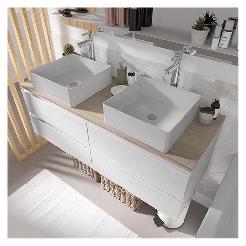 Meuble Double Vasque Sorrento Suspendu Avec Plan Effet Bois 120 Cm