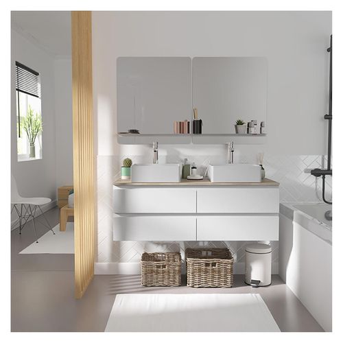 Meuble Double Vasque Sorrento Suspendu Avec Plan Effet Bois 120 Cm