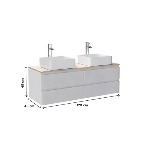 Meuble Double Vasque Sorrento Suspendu Avec Plan Effet Bois 120 Cm