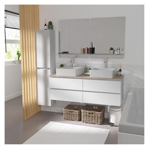 Meuble Double Vasque Sorrento Suspendu Avec Plan Effet Bois 120 Cm