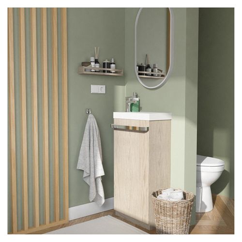Meuble Lave-mains Sur Pieds Johann Décor Chêne + Vasque + Robinet + Miroir
